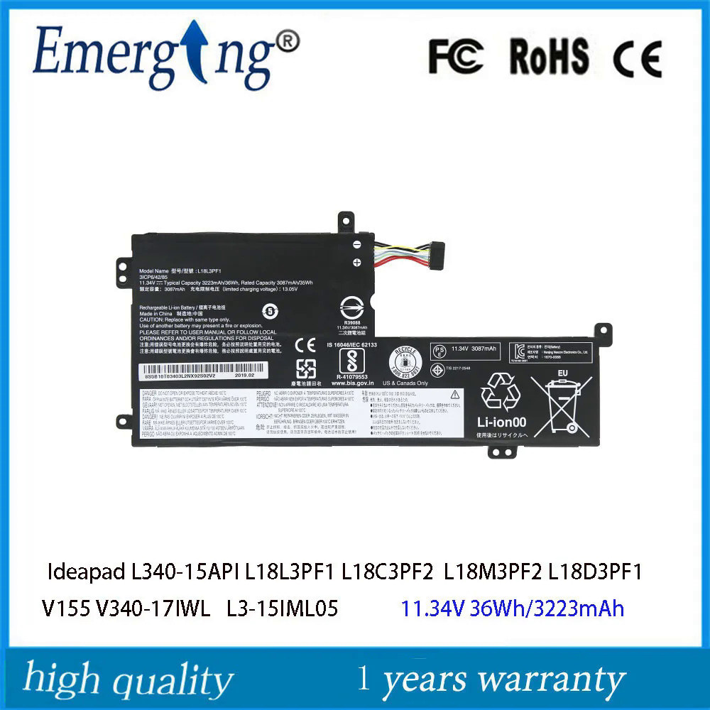 L18L3PF1แบตเตอรี่36WH 11.34V สำหรับ Lenovo Ideapad L340-15API L18C3PF2 L18M3PF2 L340-15IWL V155 V340-17IWL