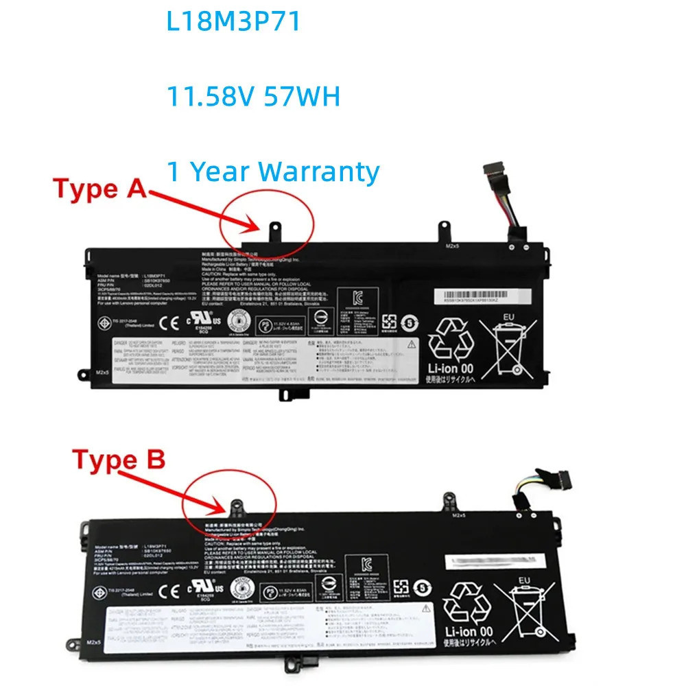 Lenovo think pad laptop battery, L18M3P71, T590, p5ers, thenpad T15, P15s jane 1, 2, L18L3P71, L18S3