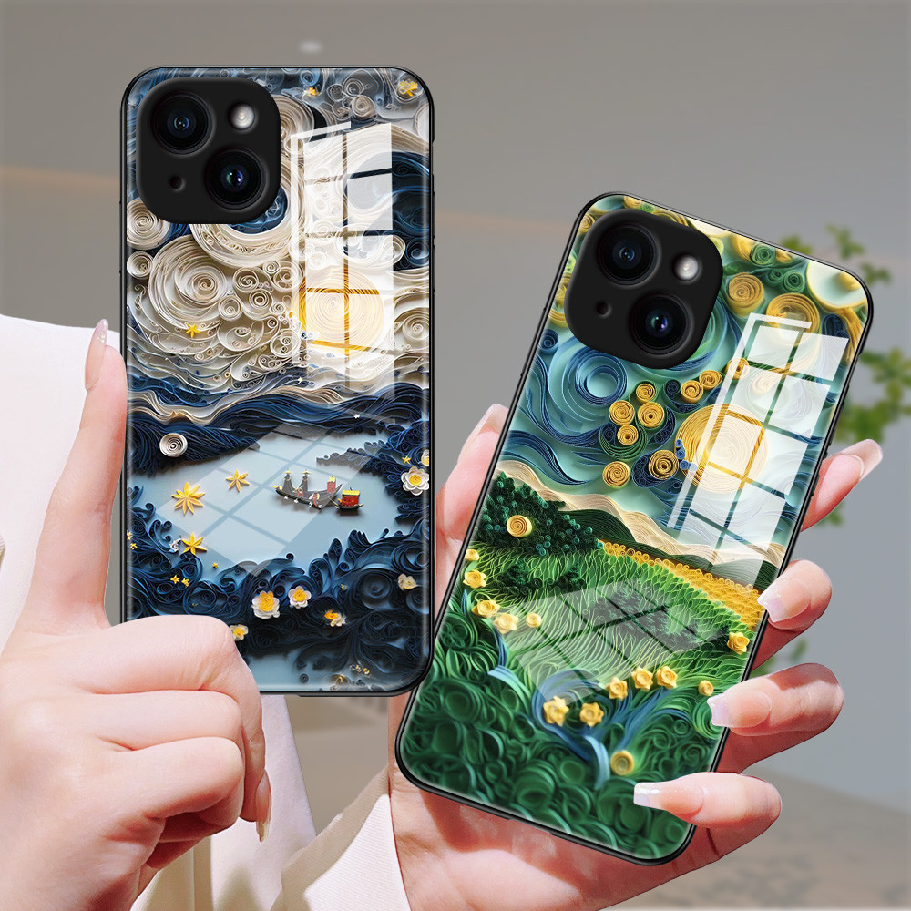ท้องฟ้าเต็มไปด้วยดวงดาว เคส กระจก iPhone 11 pro max 12 mini 13 14 plus 15 pro XR X XS max 6 6s 7 8 se h3f1041