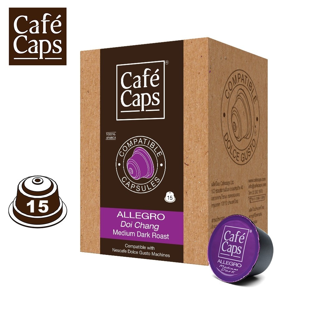 Cafecaps - กาแฟ แคปซูล Nescafe Dolce Gusto Compatible Allegro (1กล่อง X15แคปซูล)กาแฟดอยช้างคั่วเข้มก