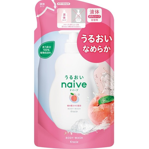 KRACIE Naive Body Soap Peach Leaf Extract Aloe Extract Sea Mud Extract Refill 380ml [Body Soap Body 