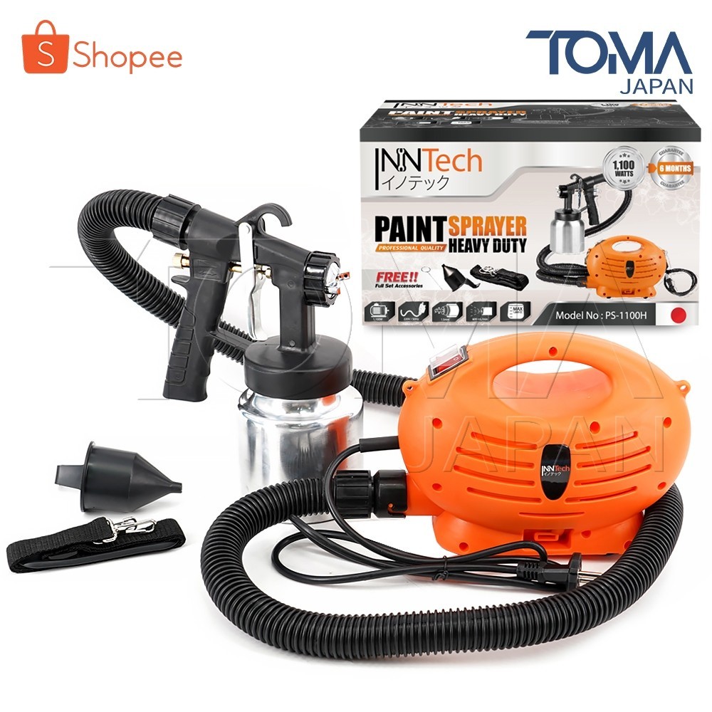 InnTech เครื่องพ่นสี กาพ่นสี เครื่องพ่นสีไฟฟ้า 1,100W รุ่นท๊อป PS-1100H ทาสี พ่นสี พร้อมสายสะพาย และอุปกรณ์ครบชุด