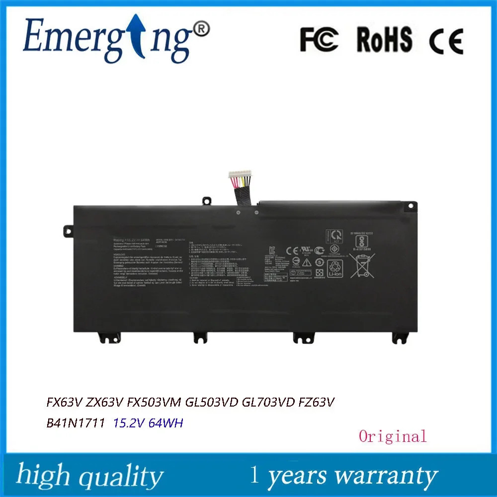 15.2โวลต์64Wh แล็ปท็อปแบตเตอรี่ B41N1711สำหรับ ASUS ROG Strix ZX63 ZX63VD ZX73VM GL703VD FX705 GL503