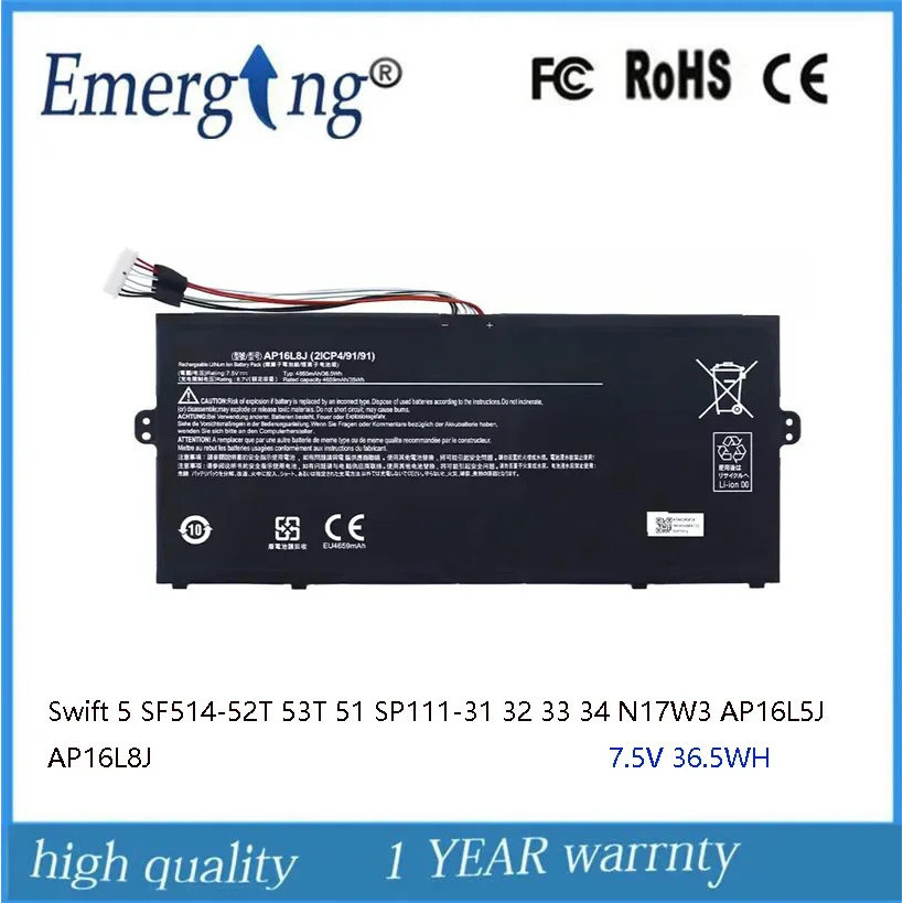 7.5V 36.5WH แบตเตอรี่แล็ปท็อป AP16L8J สำหรับ ASUS Swift 5 SF514-52T 53T 51 SP111-31 32 33 34 N17W3