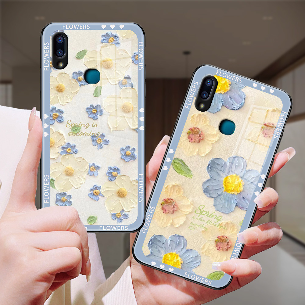 ดอกไม้ครีม เคส กระจก vivo v9 v23/e v21/e v20 pro v19 v15 v11i s1 pro Y20/S/A/T/i Y19 Y17 Y12/S Y15 Y11 Y15S/A h3f1663