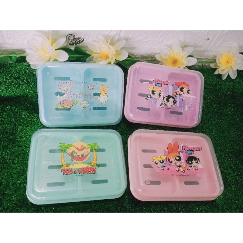 กล่องสบู่ 2 ช่อง ลายน่ารัก (15*11.5*4cm.)