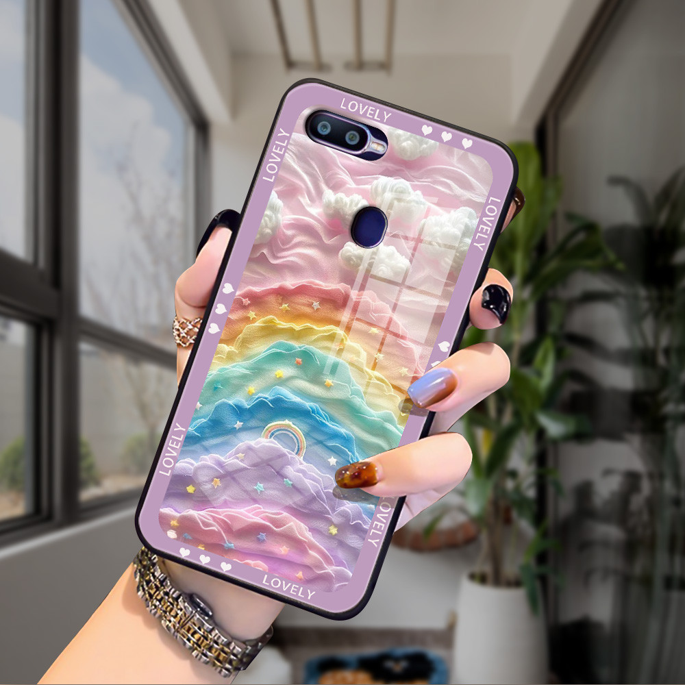 สายรุ้งสามมิติ เคส กระจก oppo F9 pro A96 A95 A94 A93 A92 A83 A77 S A76 A74 A72 F5 F7 F19 F15 F11 F19 pro F11 pro h3f1659