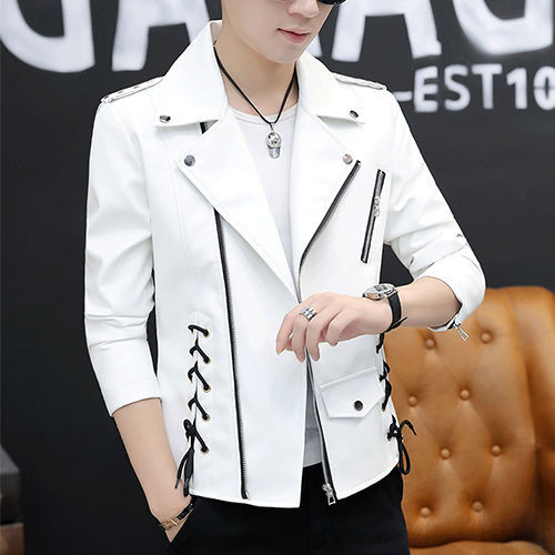 New leather jacket men Korean style slim zipper jacket PU leather motorcycle jacket leather jacket y