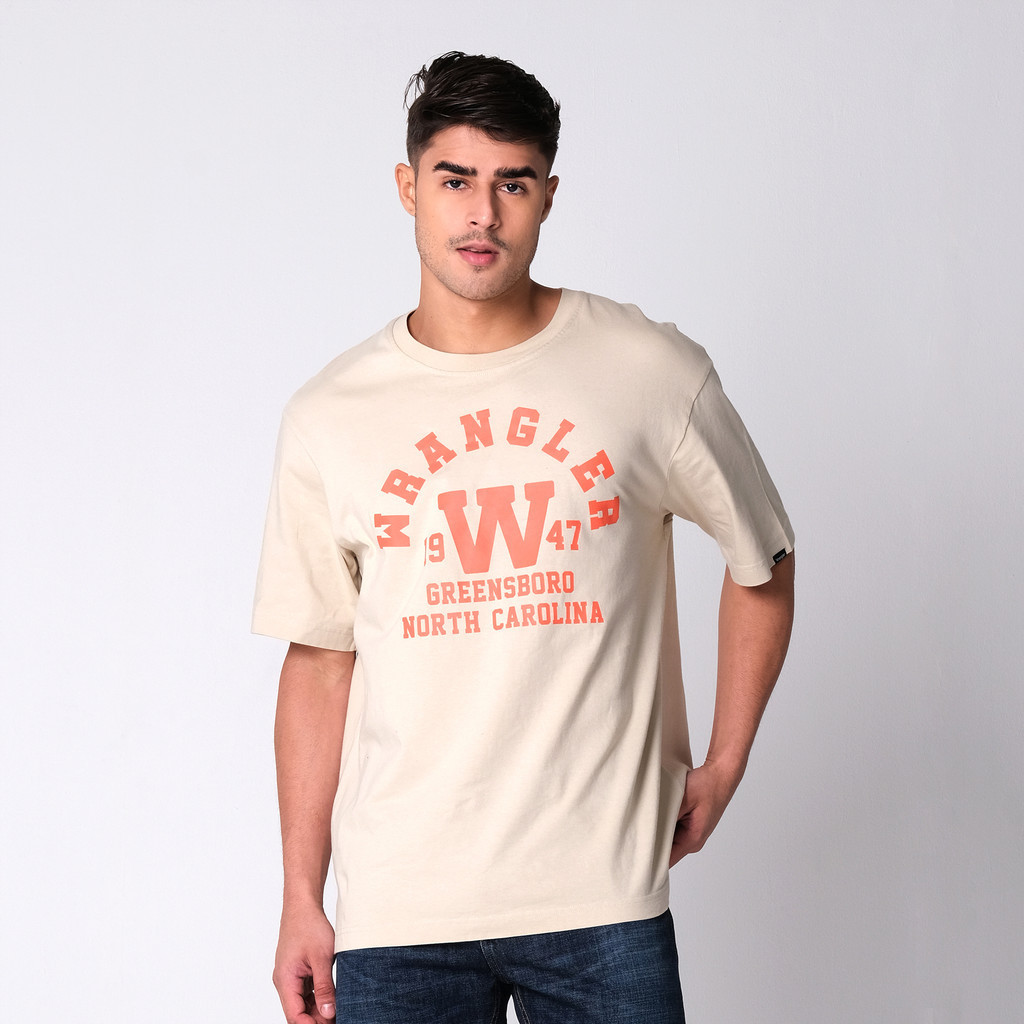 【COD】Wrangler Men Crew Neck Graphic Logo T-Shirt