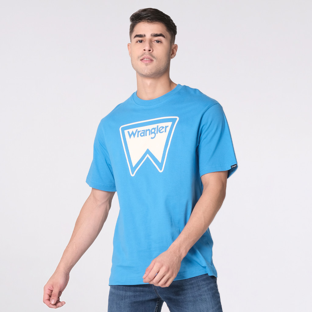 【COD】Wrangler Men's Chest Logo  Shirt Mediterranean Blue