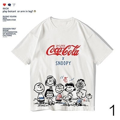 【High quality】NASA and Coke White Short Sleeve Tshirt Casual Oversized Tees Couples T-shirt Round Co