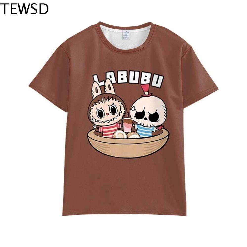【High quality】TEWSD Letter Labubu Time Cartoon Anime T-shirt Loose Oversized Labubu Couple Outfits K