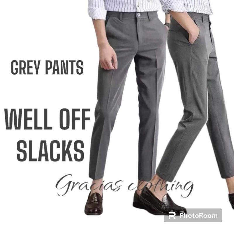 【COD】WELL OFF SLACKS PANTS FOR MEN GREY SLACKS BEST FIR CHURCH,, SCHOOL, WEDDING ETC