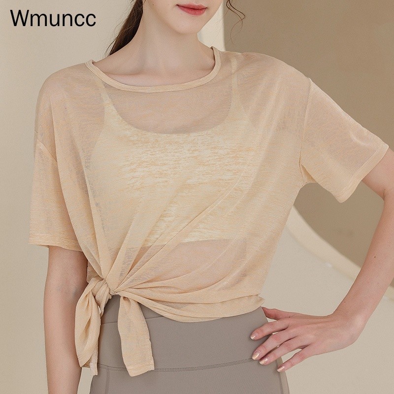 Wmuncc เสื้อยืดแขนสั้นลําลอง ทรงหลวม แบบแห้งเร็ว เหมาะกับใส่เล่นโยคะ วิ่งออกกําลังกาย สําหรับผู้หญิง
