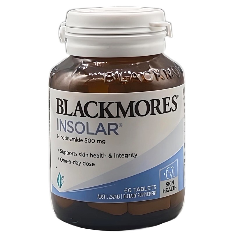 Blackmores Insolar Nicotinamide 500mg 60 Tablets อินโซล่า นิโคตินาไมด์ 500มิลลิกรัม 60 เม็ด (หมดอายุ:10 2026)