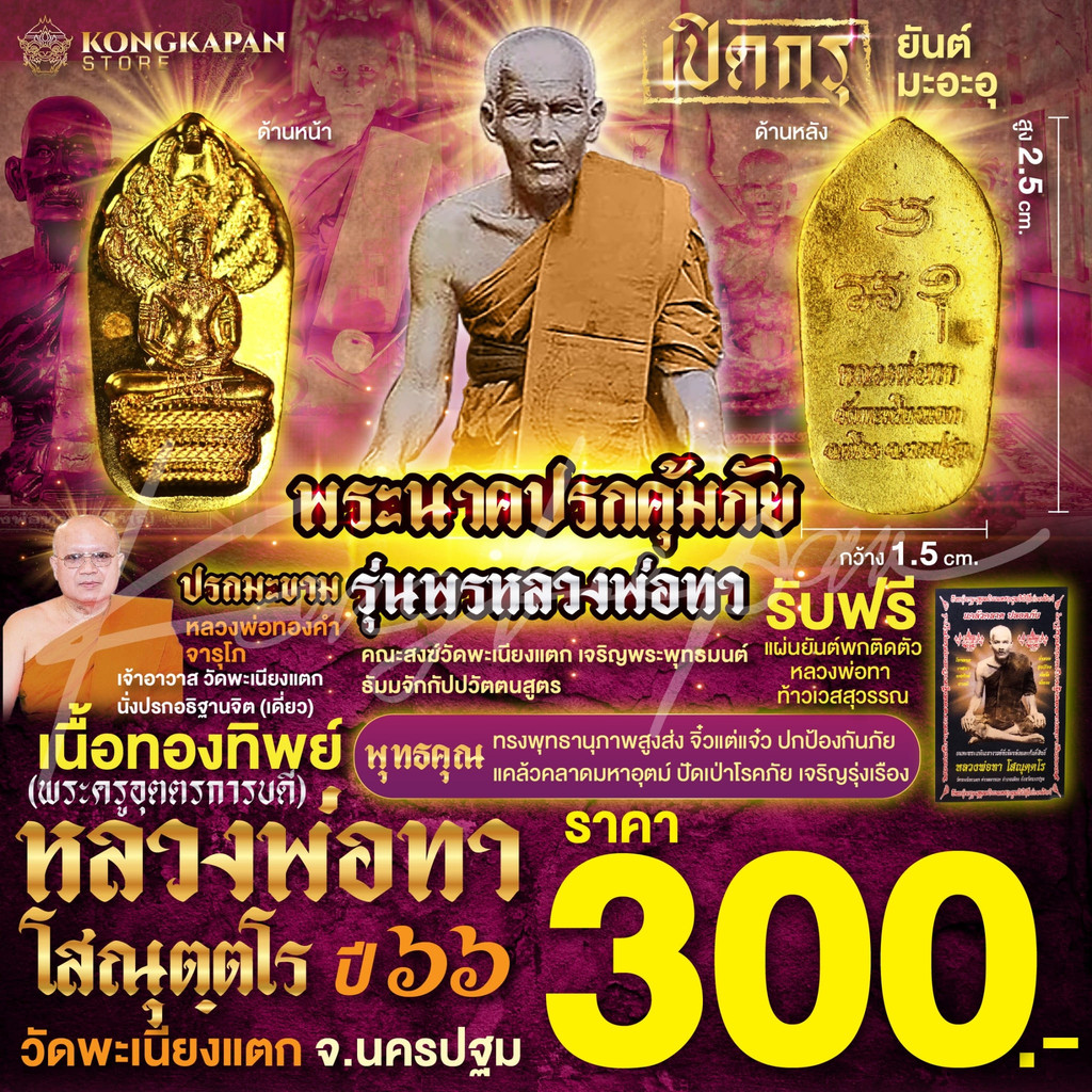 เหรียญพระนาคปรกคุ้มภัย เนื้อทองทิพย์ รุ่น พรหลวงพ่อทา สร้างปี พ.ศ. ๒๕๖๖