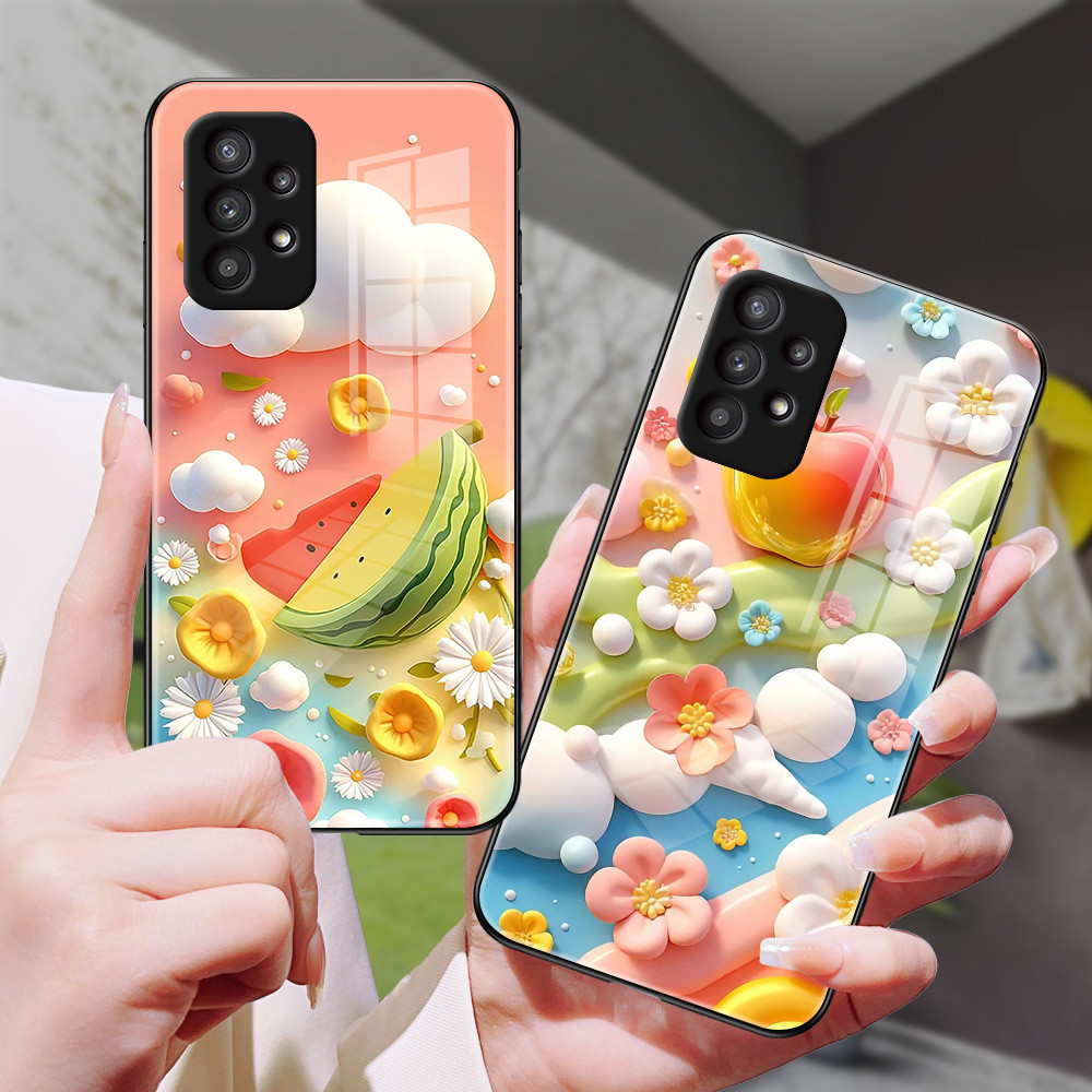 ดอกไม้ เคส กระจก Samsung a73 a71 a7 2018 a53 a52s a51 a50s a50 a42 a33 a32 a31 a30s a23 a22 a21s a20s a20 h3f1958