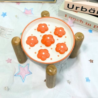 ชามกันกินมูมมาม ชะลอการกิน ลายดอกไม้ ชามเซรามิค แมว หมา สุนัข 16.3cm Bowl ฐานขายแยก