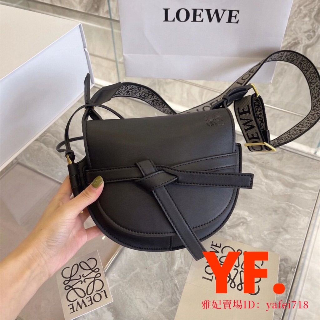 มือสอง] LOEWE Gate Dual letter wide shoulder strap mini black calfskin saddle bag crossbody bag shou