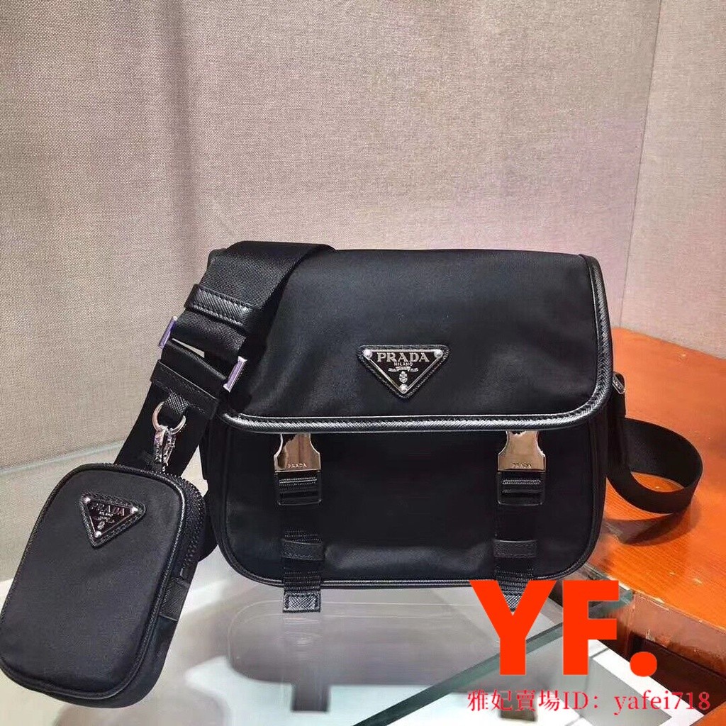 มือสอง] PRADA Re-Nylon ไนลอนสีดำ Saffiano two-in-one กระเป๋าสะพายข้าง / กระเป๋าสะพาย / กระเป๋าสะพายข