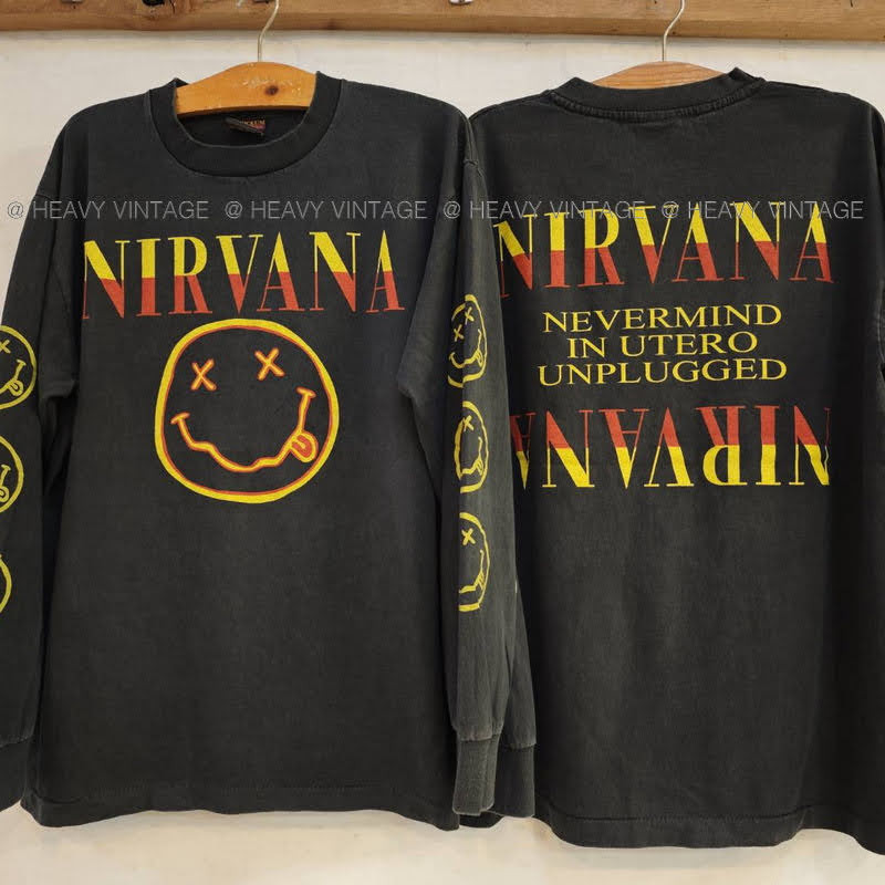 NIRVANA Smiley 2 THE END OF MUSIC @ 1994  tag Giant แขนยาว เสื้อวง เสื้อทัวร์  เนอร์วาน่า heavy vint