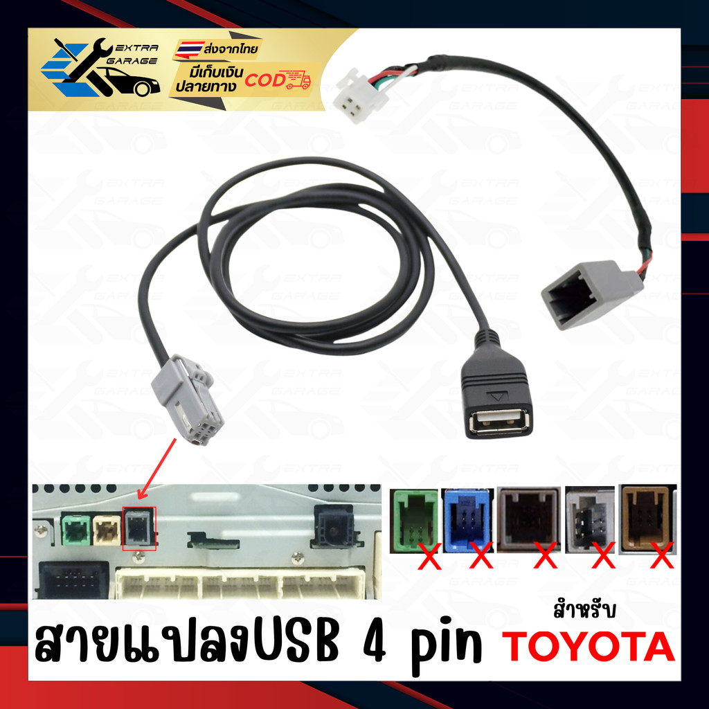 สายแปลง USB Toyota 4pin เสียบหลังเครื่อง จอเดิม วิทยุติดรถเดิมจากโรงงาน EG-007-TO21