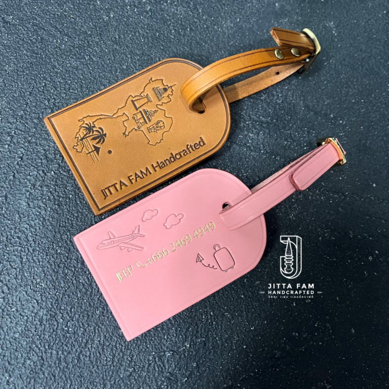 แท็กหนังแขวนกระเป๋า พร้อมกล่อง แท็กหนังแท้ สลักชื่อได้ Personalized Leather Luggage Tag