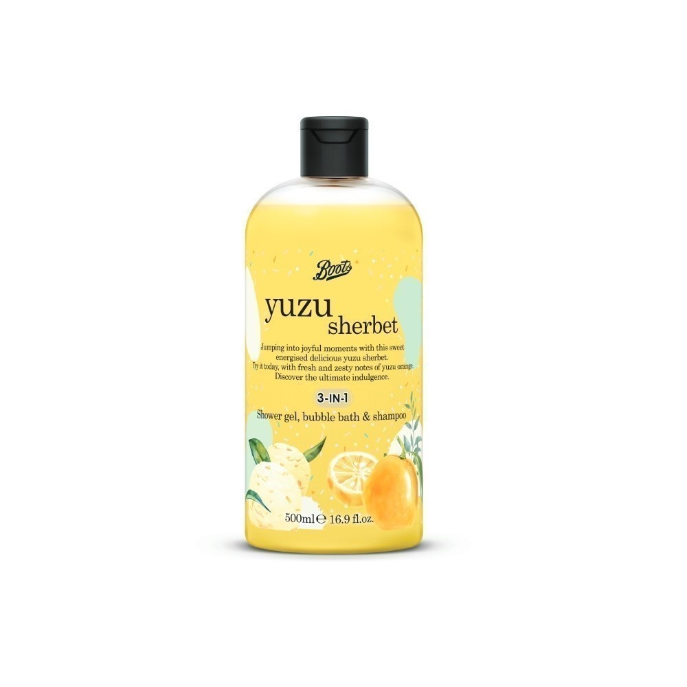 Boots Yuzu Sherbet Shower Gel, Bubble Bath& Shampoo500Ml บู๊ทส์ ยูสุ เชอร์เบท ชาวเวอร์ เจล,บับเบิ้ล บาธ แอนด์ แชมพู500มล