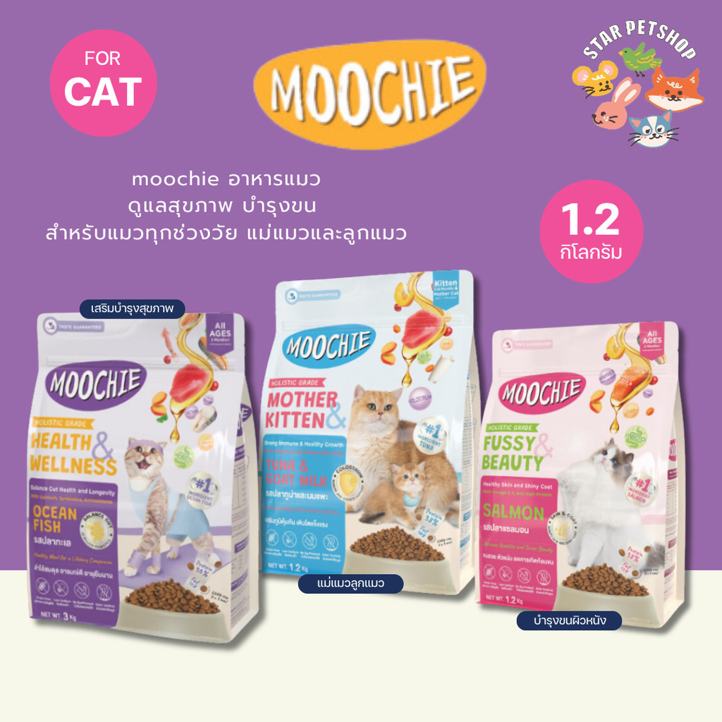 Moochie Cat Kibble อาหารแมวมูชี่ โฮลิสติก-เกรนฟรี สำหรับลูกแมว และแมวทุกช่วงวัย 1.2 kg.