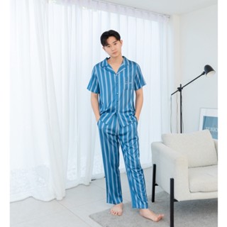 ชุดนอน Muslin pajamas [โค้ด MUSSEP65 ลด 65 ฿] ชุดนอนผ้า 𝐒𝐢𝐥𝐤 𝐬𝐚𝐭𝐢𝐧 คุณผู้ชาย  รุ่น Y81,Y82