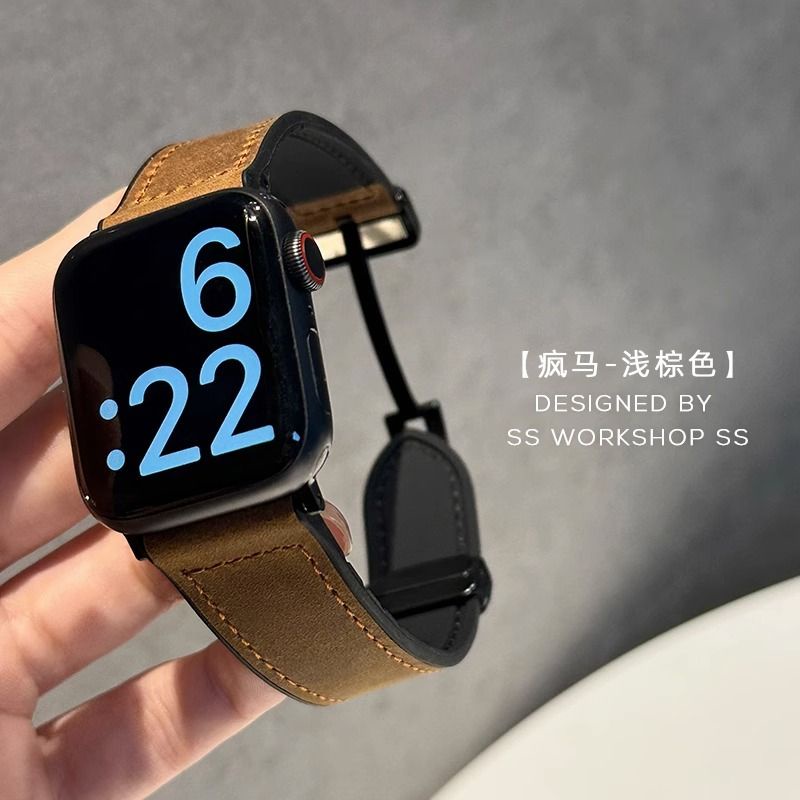 ✁♟♀หนังม้าบ้าสำหรับสาย Apple Watch iwatch s8765 ซิลิโคน applewatch หัวเข็มขัดแม่เหล็กพิเศษ