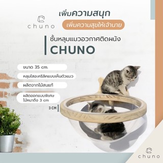 Chuno ชั้นแมวอวกาศติดผนัง ไม้หนา 3 cm พร้อมหลุมใสอะคริลิคแบบเห็นตัวแมว