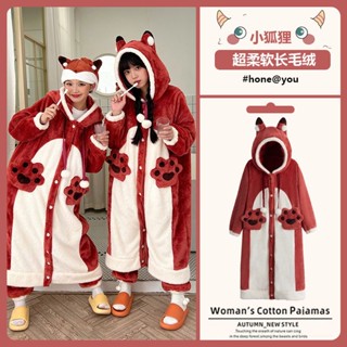 ◎◆❇อินเทอร์เน็ตคนดังฤดูหนาว WARM Little Fox ชุดนอนสำหรับสาวน่ารักสาว PLUS กำมะหยี่หนาหลวมนักเรียนชุดนอนยาวสำหรับสตรี