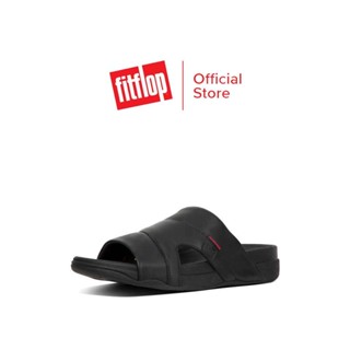 FITFLOP FREEWAY POOL SLIDE IN LEATHER รองเท้าแตะแบบสวมผู้ชาย รุ่น L66-001 สี BLACK