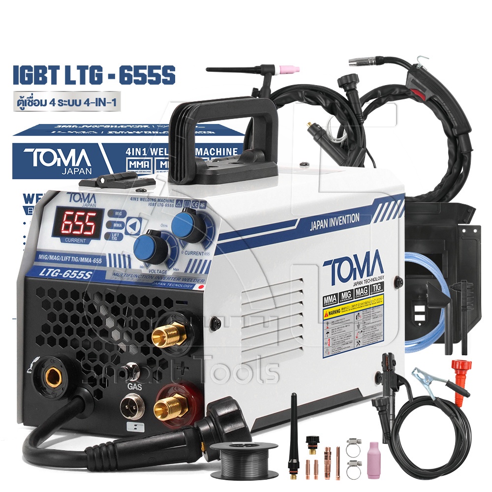 TOMA JAPAN ตู้เชื่อม MIG ตู้เชื่อมไฟฟ้า 4 ระบบ 4-in-1 รุ่น LTG-655S พร้อมระบบ FLUX CORED, MIG, MAG, TIG Lift และ MMA