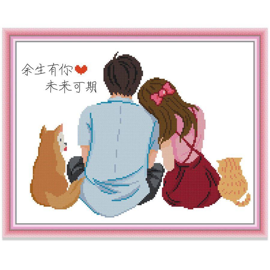 ปักครอสติส ครอสติสแบบปัก คู่รัก ตัวละคร 14/11CT ผ้าพิมพ์ลาย