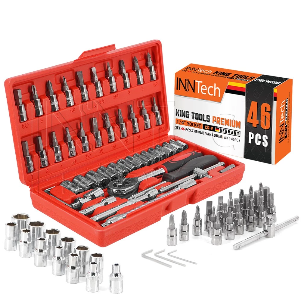 InnTech King Tools ชุดเครื่องมือ ประแจ ชุดบล็อก 46 ชิ้น แกน 1/4 นิ้ว (2 หุน) รุ่น WKT-46PCS เหล็ก CR-V Chrome Vanadium
