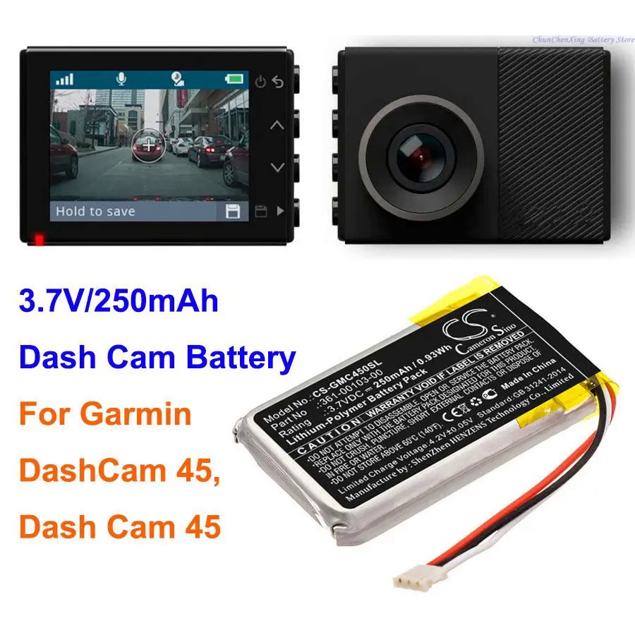 HEKR OrangeYu 250mAh Dash Cam Battery 361-00103-00 for Garmin DashCam 45, Dash Cam 45