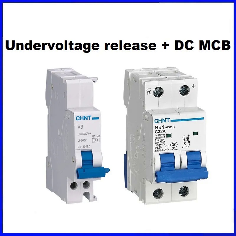 CHINT NB1-63DC DC MCB Undervoltage ปล่อยพลังงานแสงอาทิตย์ไฟฟ้าโซลาร์เซลล์มินิเซอร์กิตเบรกเกอร์1P 2P 