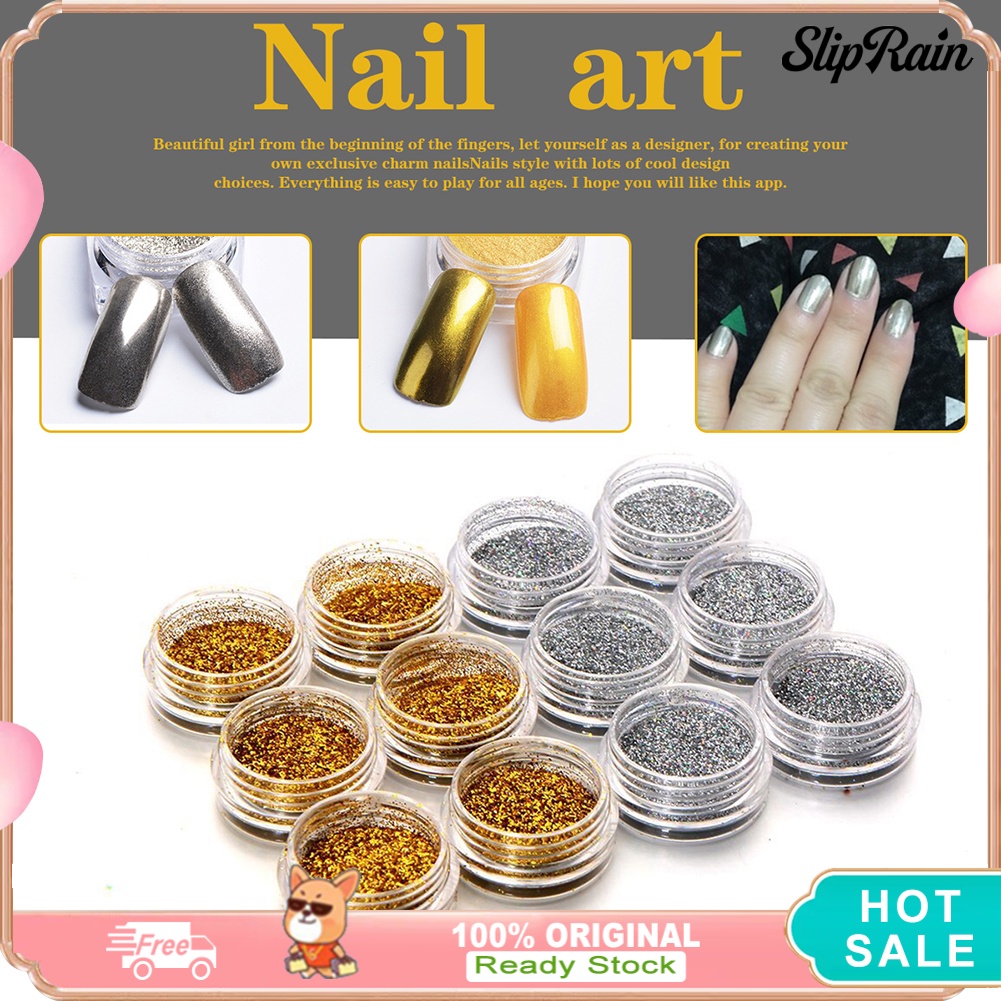 🌹♥ 12 กล่องเงินทองคำขาวผง DIY Nail Art Decoration Women Tool