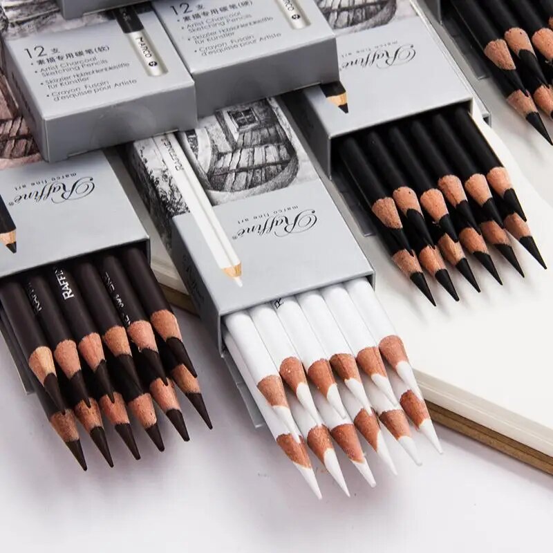 White Charcoal Pencil Set for Sketching Brown Sketch Charcoal Pencils  12pcs/set