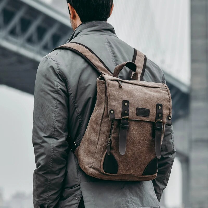 89V Men Business Backpack Canvas Laptop Bag 15.6 Inch Computer Male Backbags College Students Weekend Travel Backp ilm
