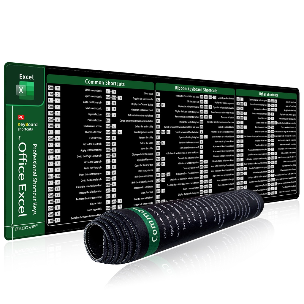 ภาษาอังกฤษ EXCEL ปุ่มลัดคีย์บอร์ดเมาส์ Pad ขนาดใหญ่นุ่มสบาย Seaming ทนต่อการสึกหรอ Dirt-Resistant Anti-Slip คอมพิวเตอร์เดสก์ท็อปแล็ปท็อปสํานักงานการเรียนรู้เกม EXCO