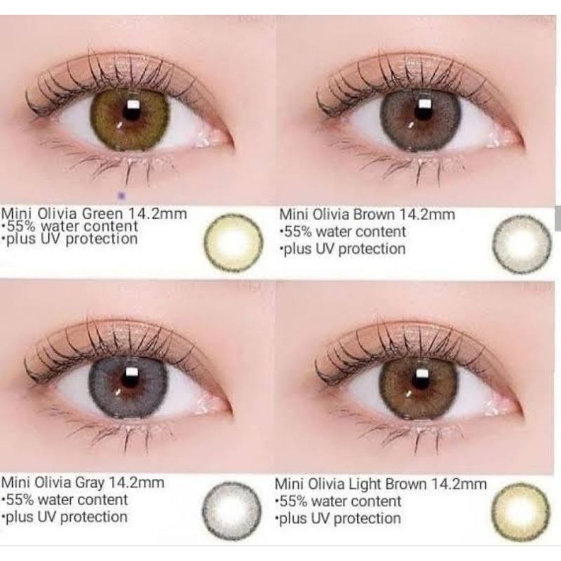 คอนแทคเลนส์ รุ่น Mini Olivia มี 3 สี เทา/ตาล/L-brown มีค่าสายตา (0.00)-(-10.00) เปลี่ยนแทนทุกเดือน
