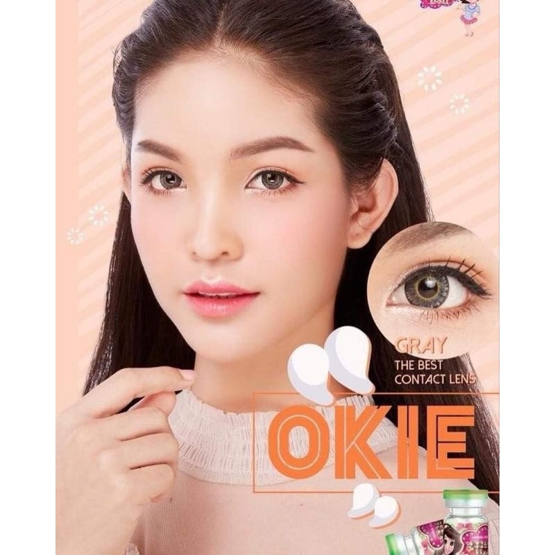 คอนแทคเลนส์ บิ๊กอาย รุ่น Okie สีเทา/ตาล Gray/Brown มีค่าสายตาปกติ (0.00) เปลี่ยนแทนทุกเดือน