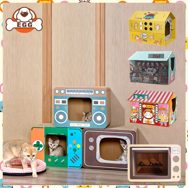 【พร้อมส่ง】EGG บ้านแมว บ้านลับเล็บแมว พร้อมแผ่นลับเล็บ ที่นอนแมว กล่องแมว ที่ฝนเล็บแมว ที่ลับเล็บแมว บ้านแมวกระดาษ COD