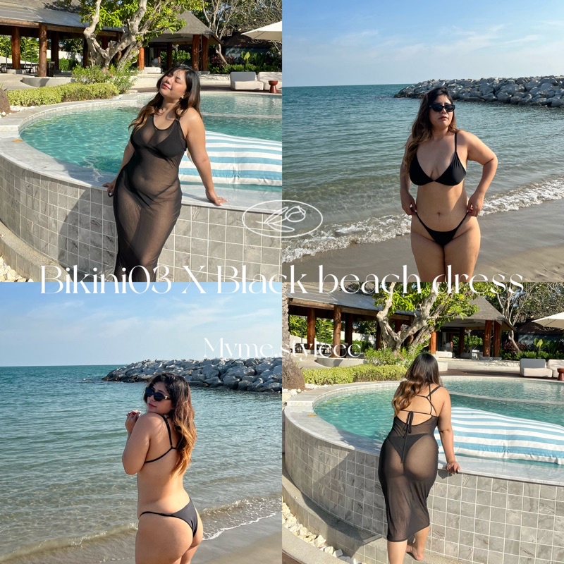 พร้อมส่ง Bikini 03 X Black beach Dress บิกินี่และเดรสคลุมสีดำ - myme.styleee
