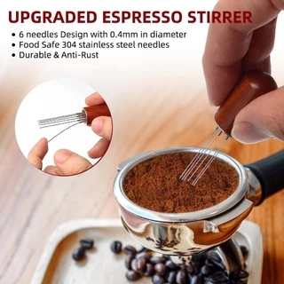 [St.Coco Cafe]เข็มเกลี่ยผงกาแฟ ด้ามจับไม้ 6เข็ม สเตนเลส อุปกรณ์บาริสต้า spreader needle