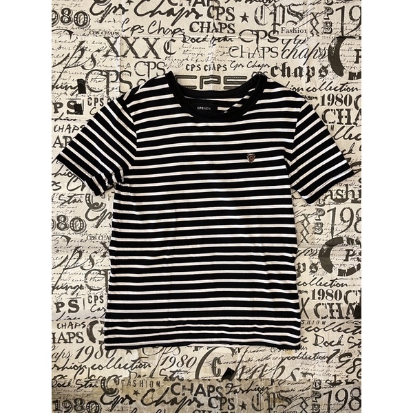 CPS CHAPS VERTICAL STRIPE BLACK WHITE TEE SHIRT ไซส์ S เสื้อยืดผู้ชาย ลายทาง ดำขาว ซีพีเอส แชปส์ สภา