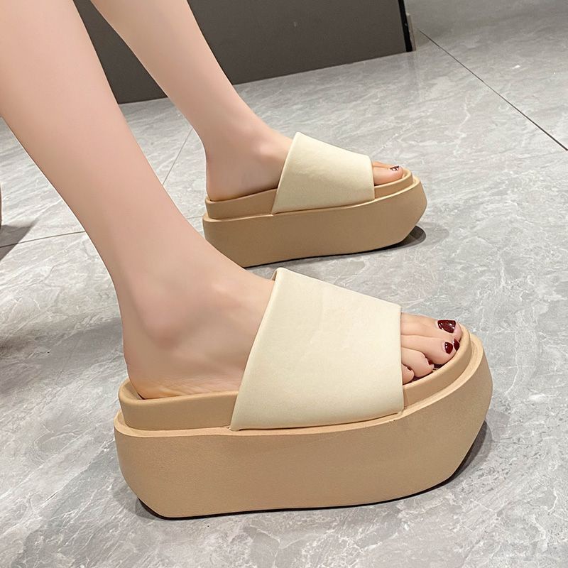 (((8 ซม.) รองเท้าแตะขนมปังเพิ่มความสูงหนารองเท้าแตะมัฟฟินผู้หญิงสวมใส่ด้านนอก 2025